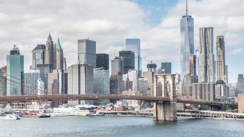 Uitzicht op de Brooklyn Bridge in New York City, Verenigde Staten